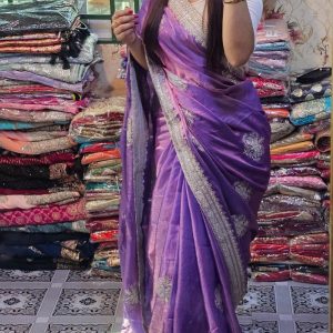 Zimmychoo Saree With Beautiful  Pasmina Silk levanda Colour