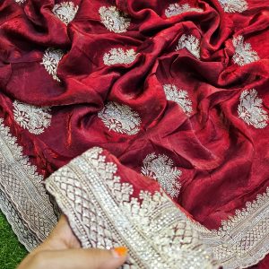 Zimmychoo Saree With Beautiful Pasmina Silk Merun  Colour