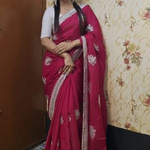 Zimmychoo Saree With Beautiful Pasmina Silk Cherry Colour