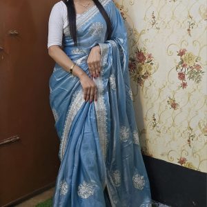 Zimmychoo Saree With Beautiful Pasmina Silk Blue Colour